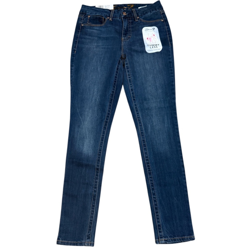 Dark Blue Women's Skinny Jeans with Tummy Control - Picture 4 of 6